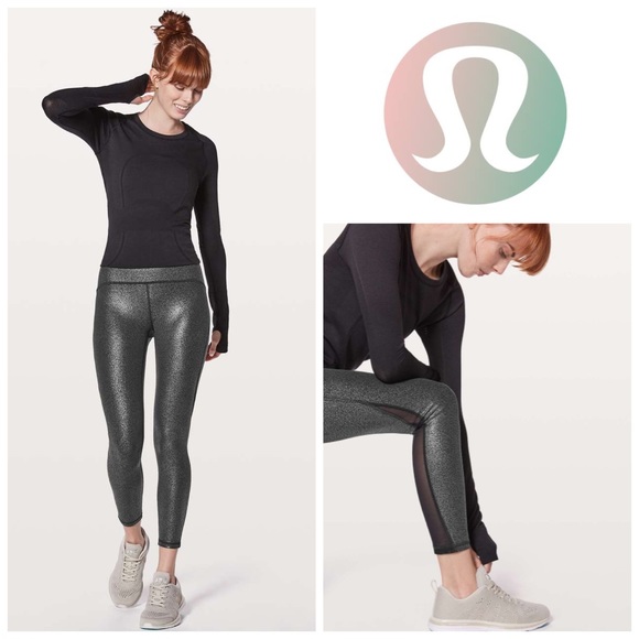 Lululemon Train Times Pant Foil Print Black Silver